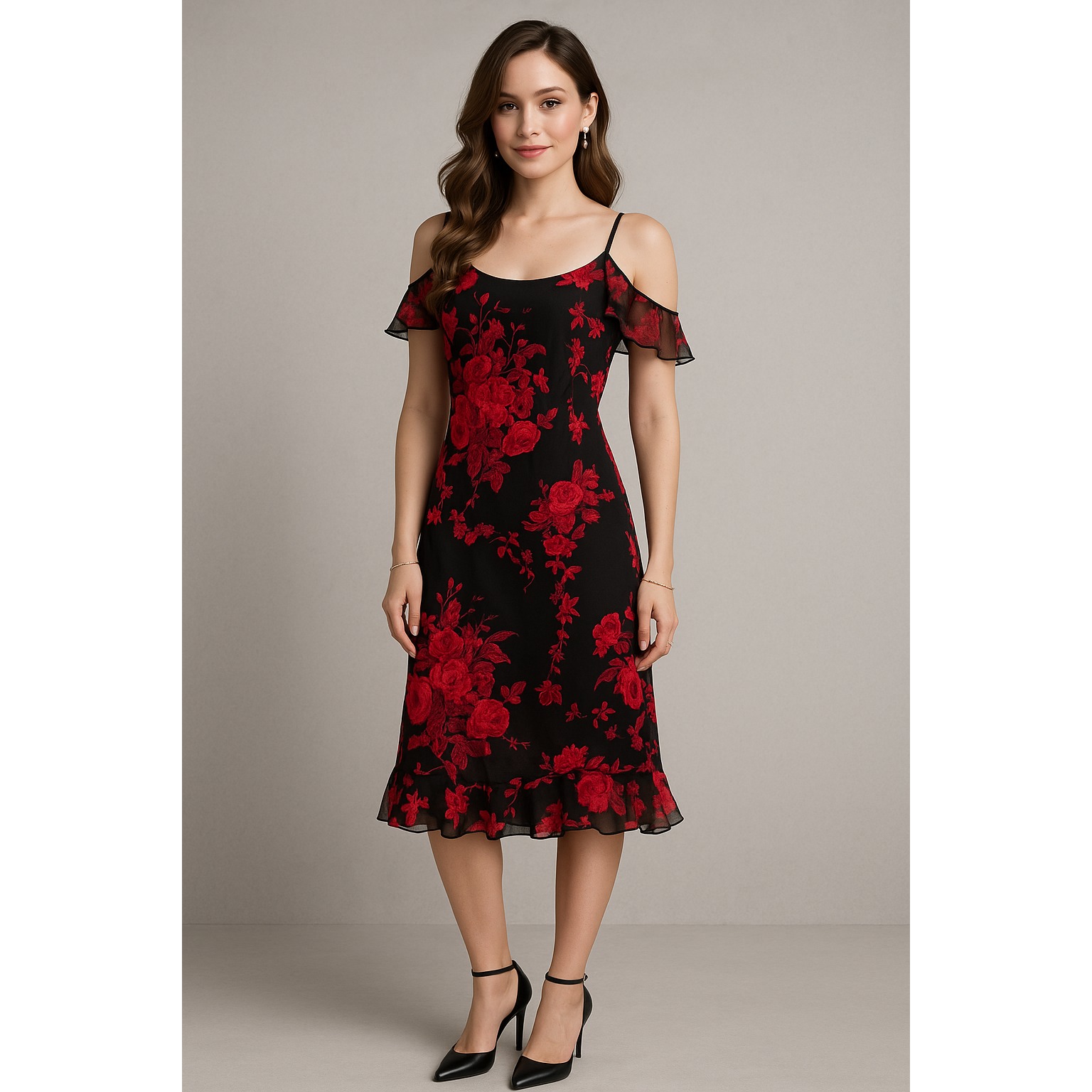 Y2k Connected Apparel Dress Women M Black Floral Whimsigoth Dark Romantic Ruffle